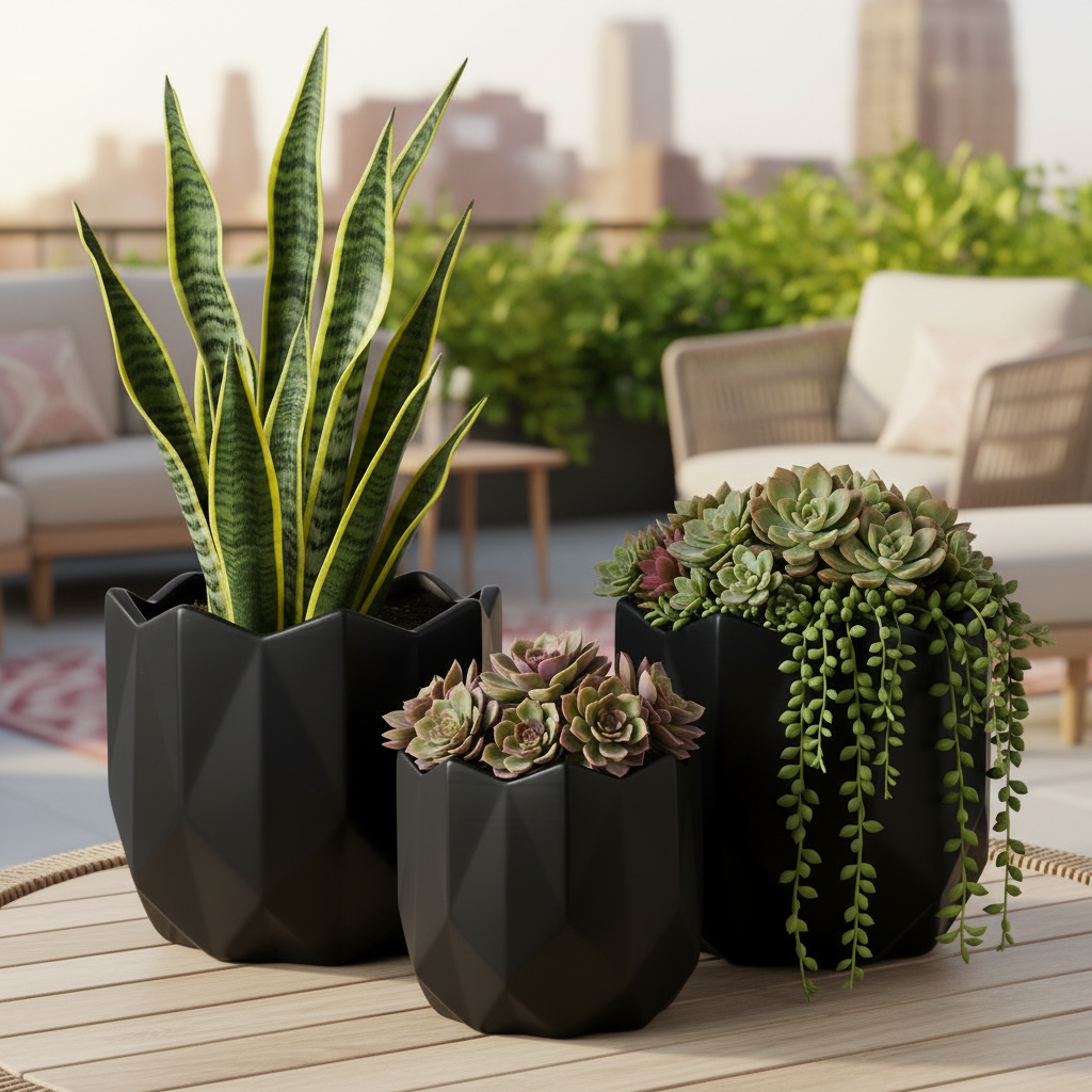 Gryphon Ceramic Geometric Round Pot (Set of 3)