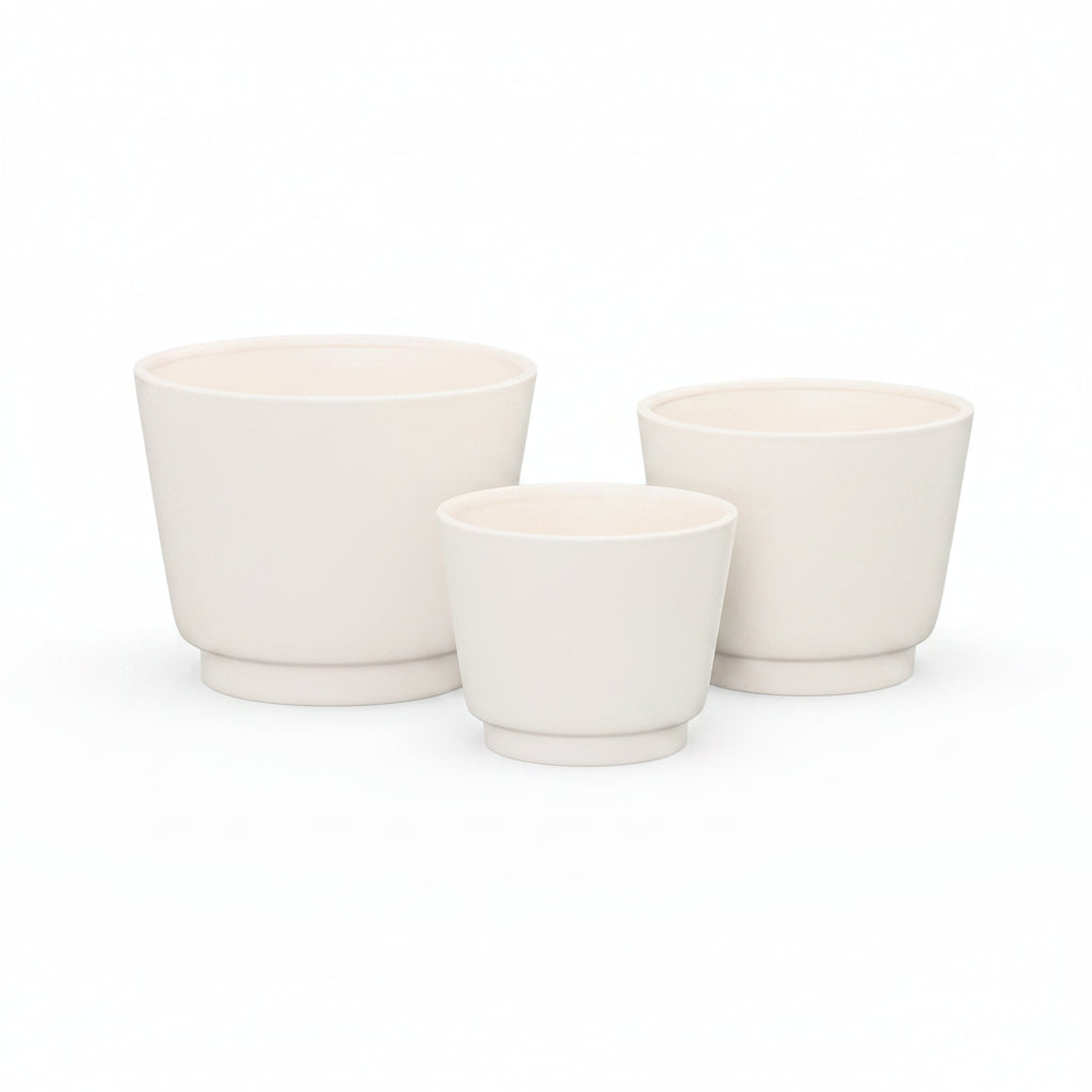 Eden Ceramic Plain Round Pot on Base Design (Set of 3)