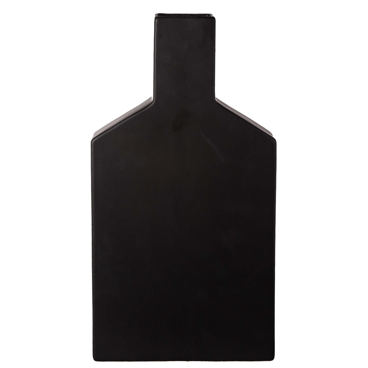 A matte finish white ceramic flat plain bottle tall vase.