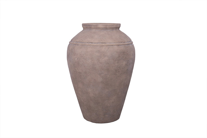 Artisan Terracotta Vase With Tall Cylindrical Body and Minimal Raised Bands