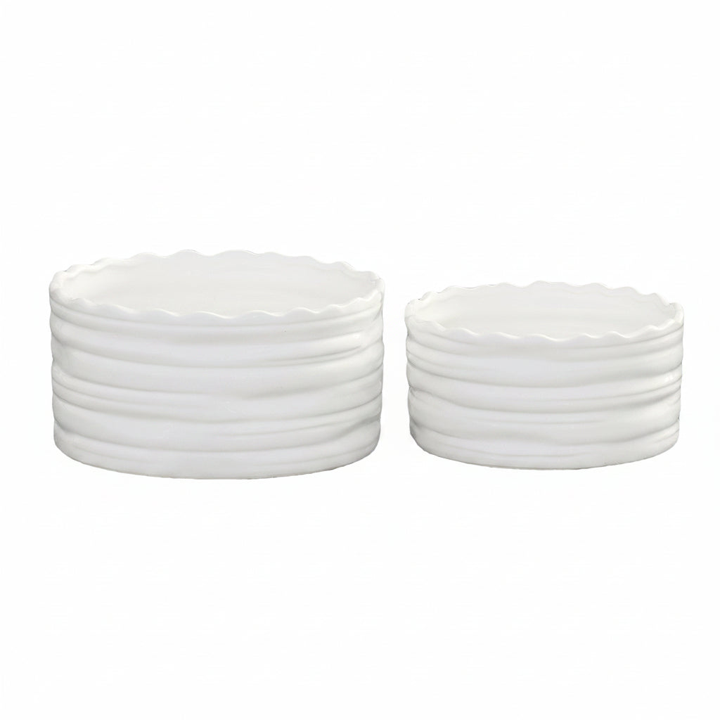 Alicia Ribbed Ceramic Wave-Rim Planters (Set of 2)