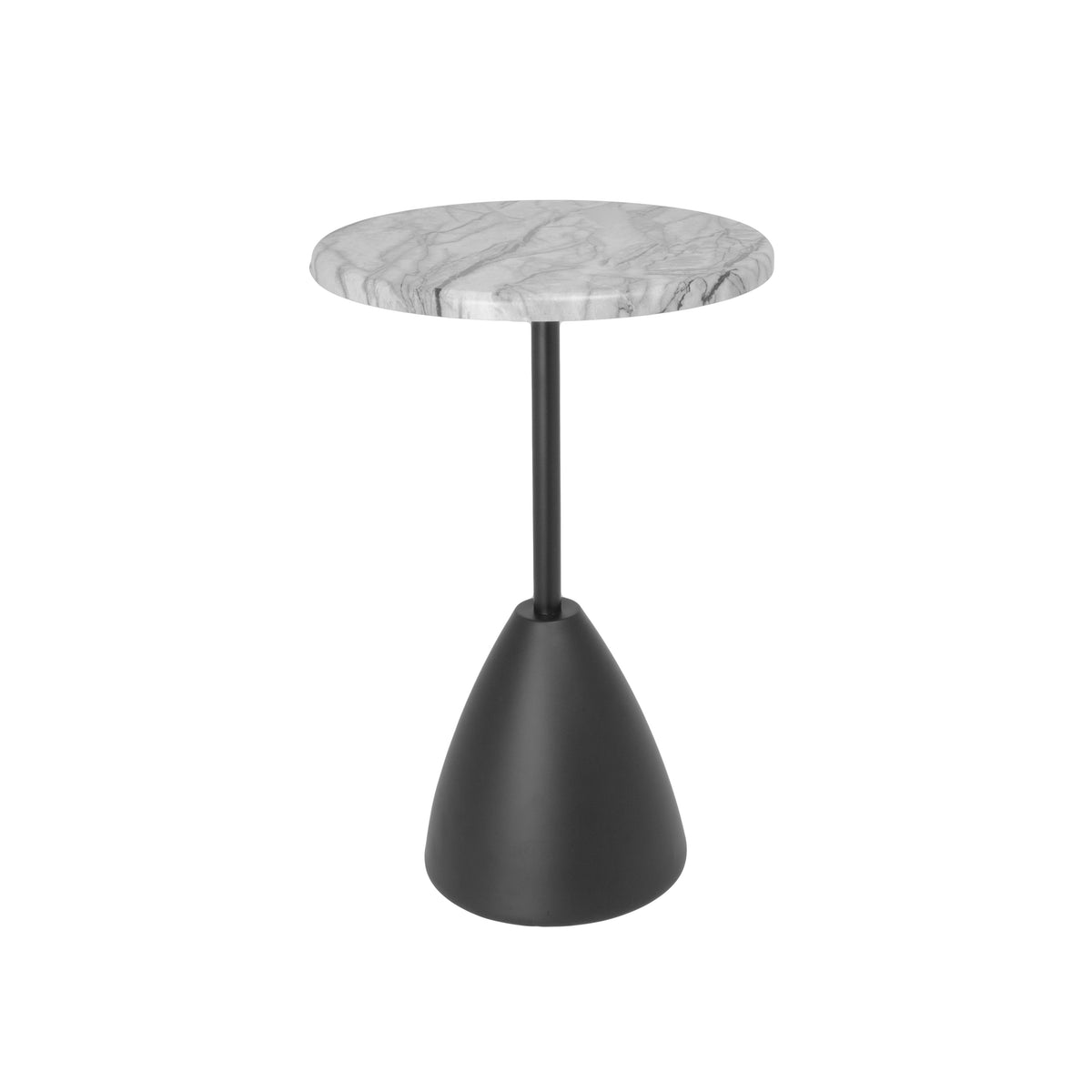 A wooden table with a metal stand, the table is white and the stand is black, presented against a white background.
