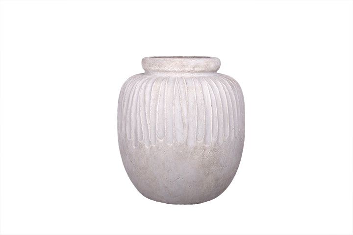 Terracotta Ovoid Fluted Style Vertical Pattern Distressed Glaze Vase Gray