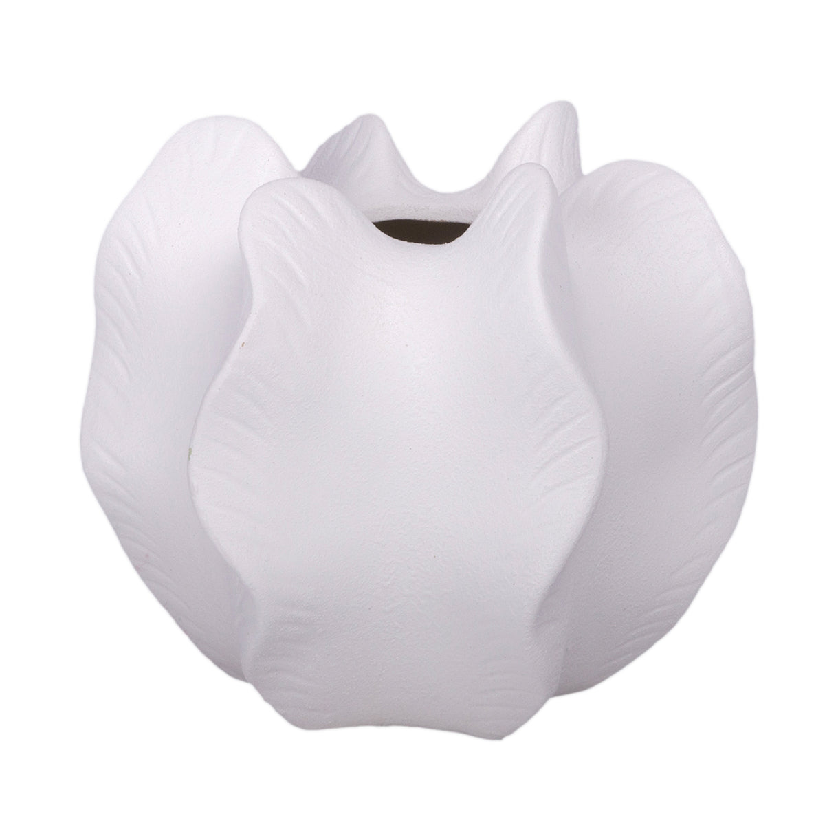 White ceramic vase with a unique design on a white background