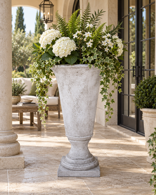 Niya Classic Fiberglass Urn Planter with Pedestal