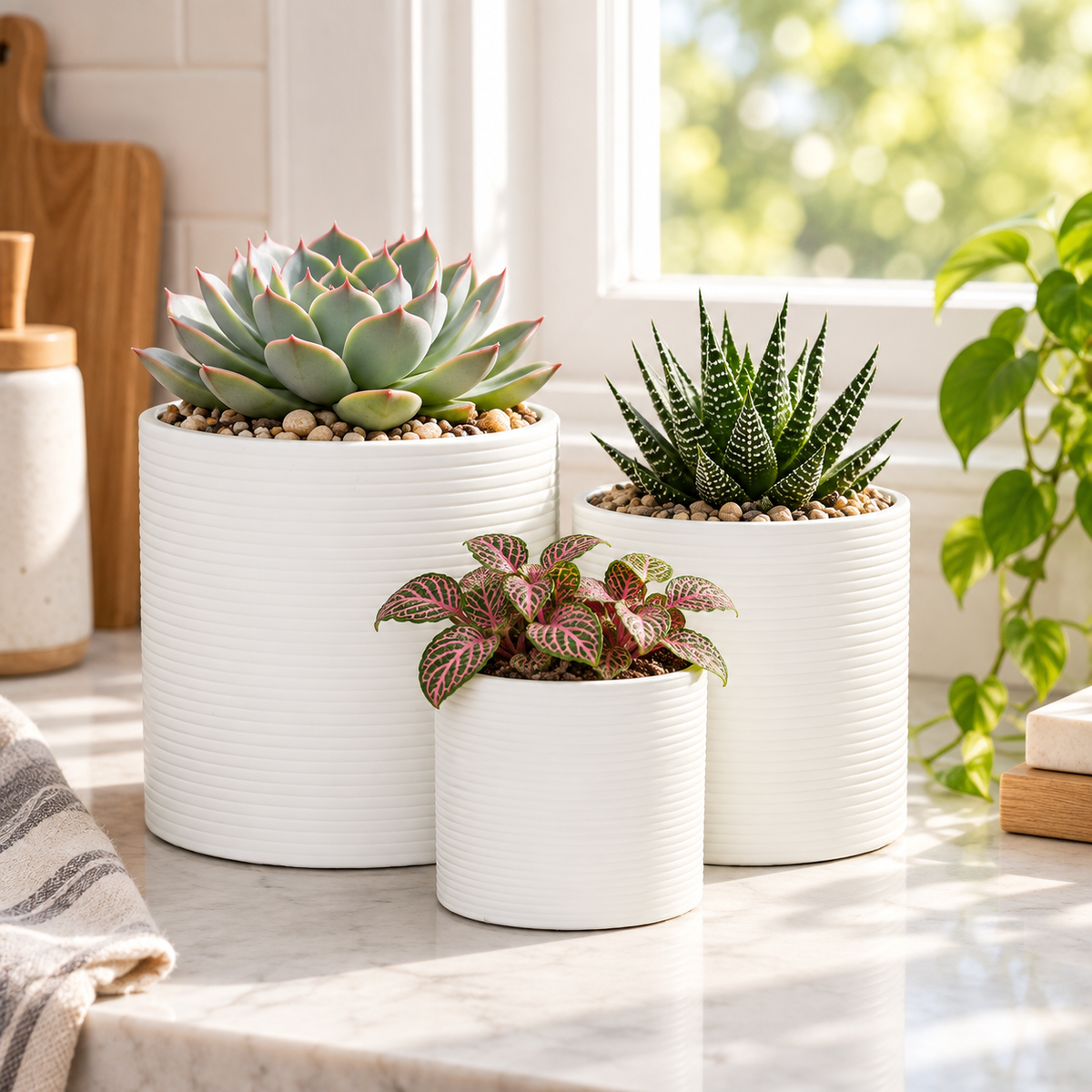 Olenna Textured Ceramic Pot Set (Set of 3)