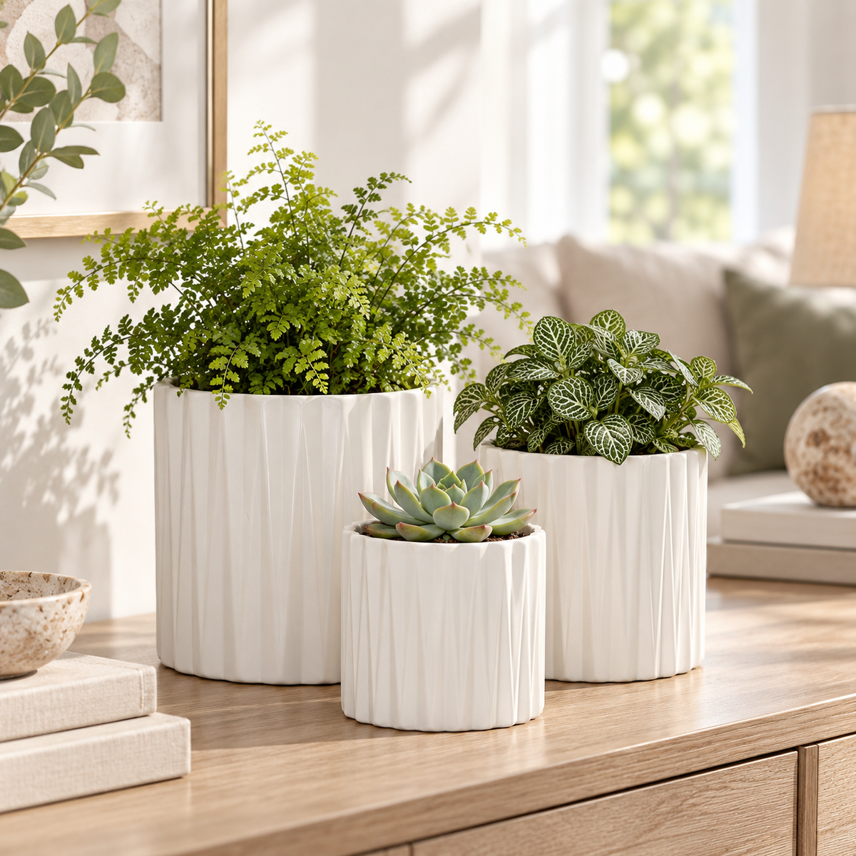 Olenna Textured Ceramic Pot Set (Set of 3)