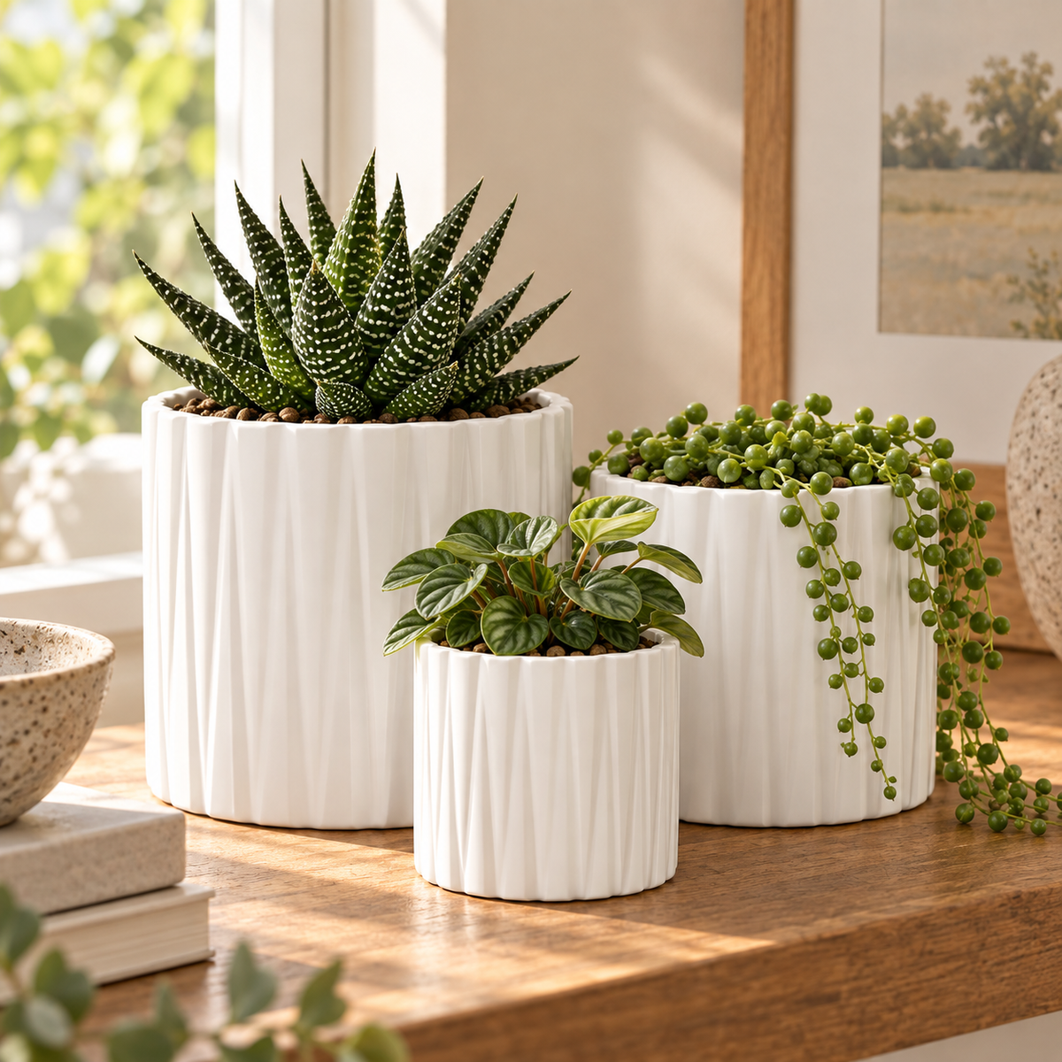 Olenna Textured Ceramic Pot Set (Set of 3)