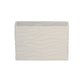 A ceramic wide rectangle vase with a matte finish and embossed wavy pattern design in white color.