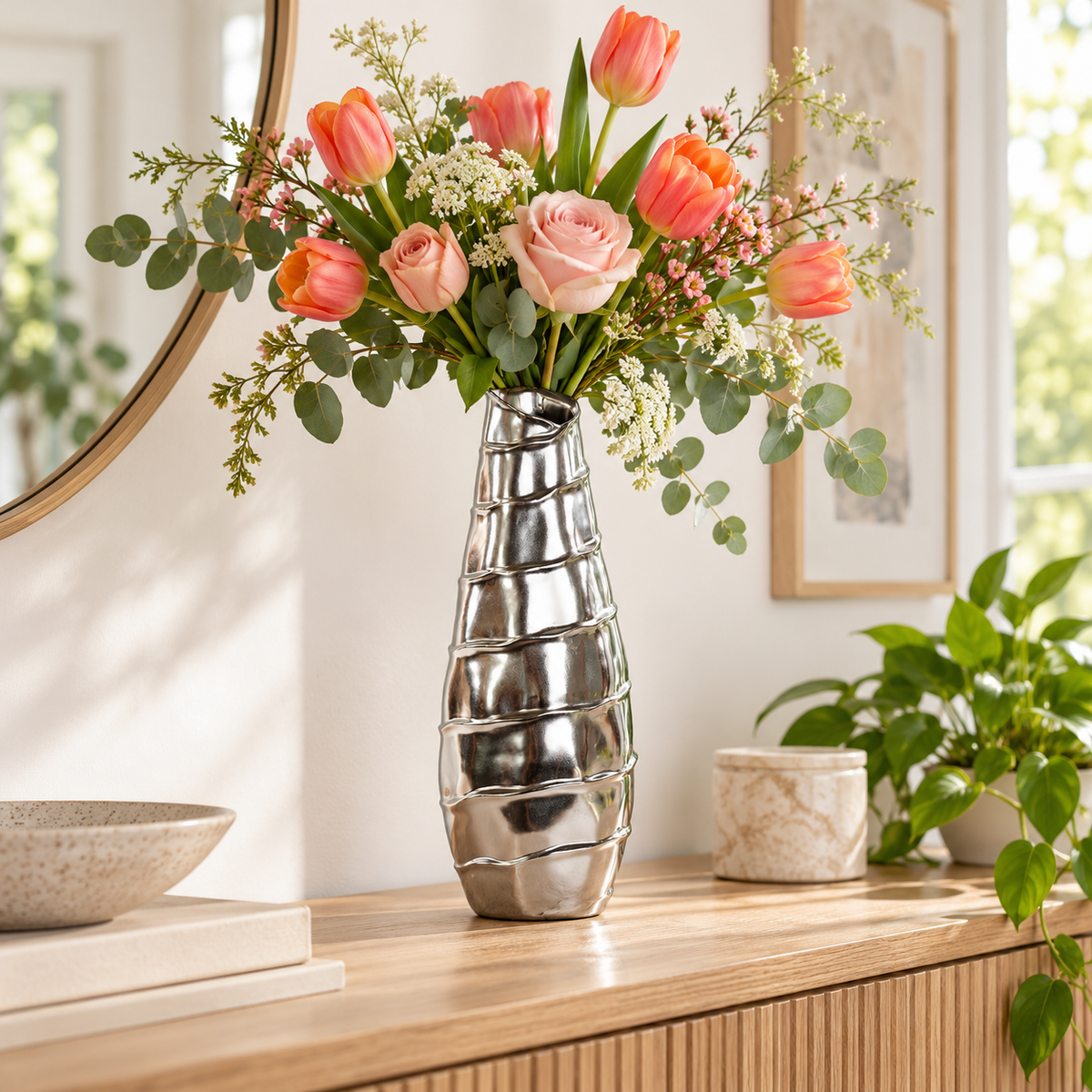 Sylvar Spiral Chrome Ceramic Vase