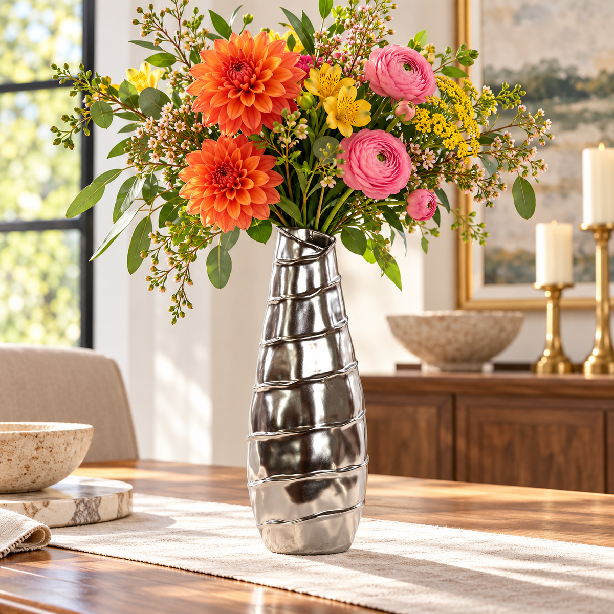 Sylvar Spiral Chrome Ceramic Vase