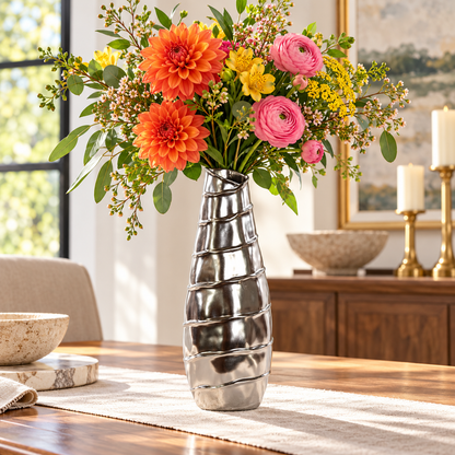 Sylvar Spiral Chrome Ceramic Vase