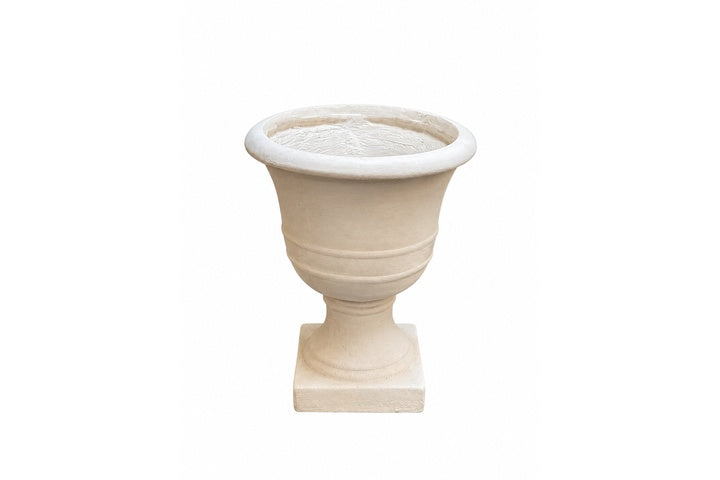 Fiberglass Pot with Aged Rustic Garden Urn Silhouette Beige