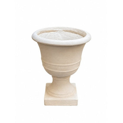 Beige decorative urn on a white background