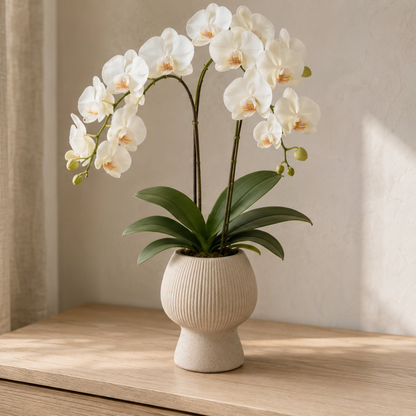 Zoryana Sculpted Stoneware Pot with Pedestal Base