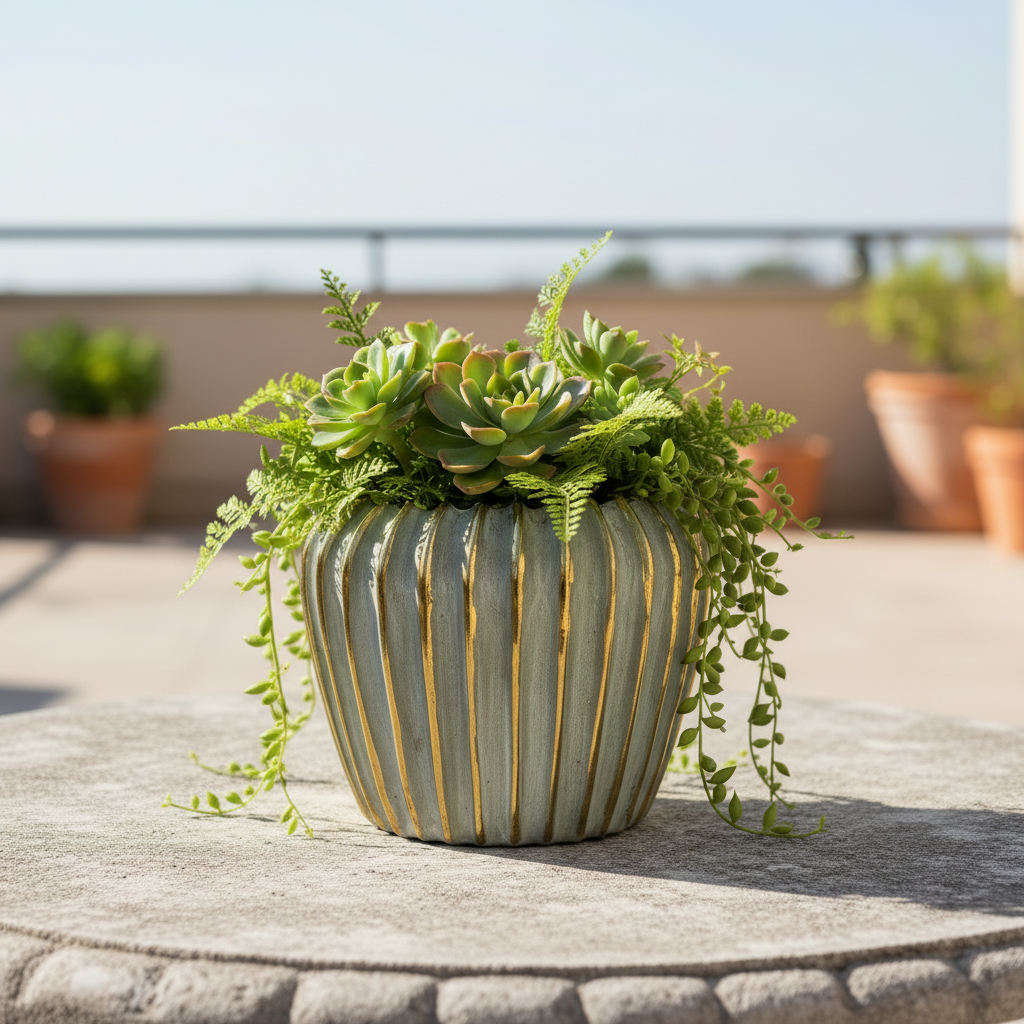 Jaleh Ribbed Ceramic Pot