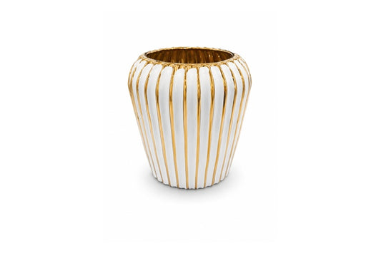 Ceramic Round Pot with Ribbed Pattern Design Body