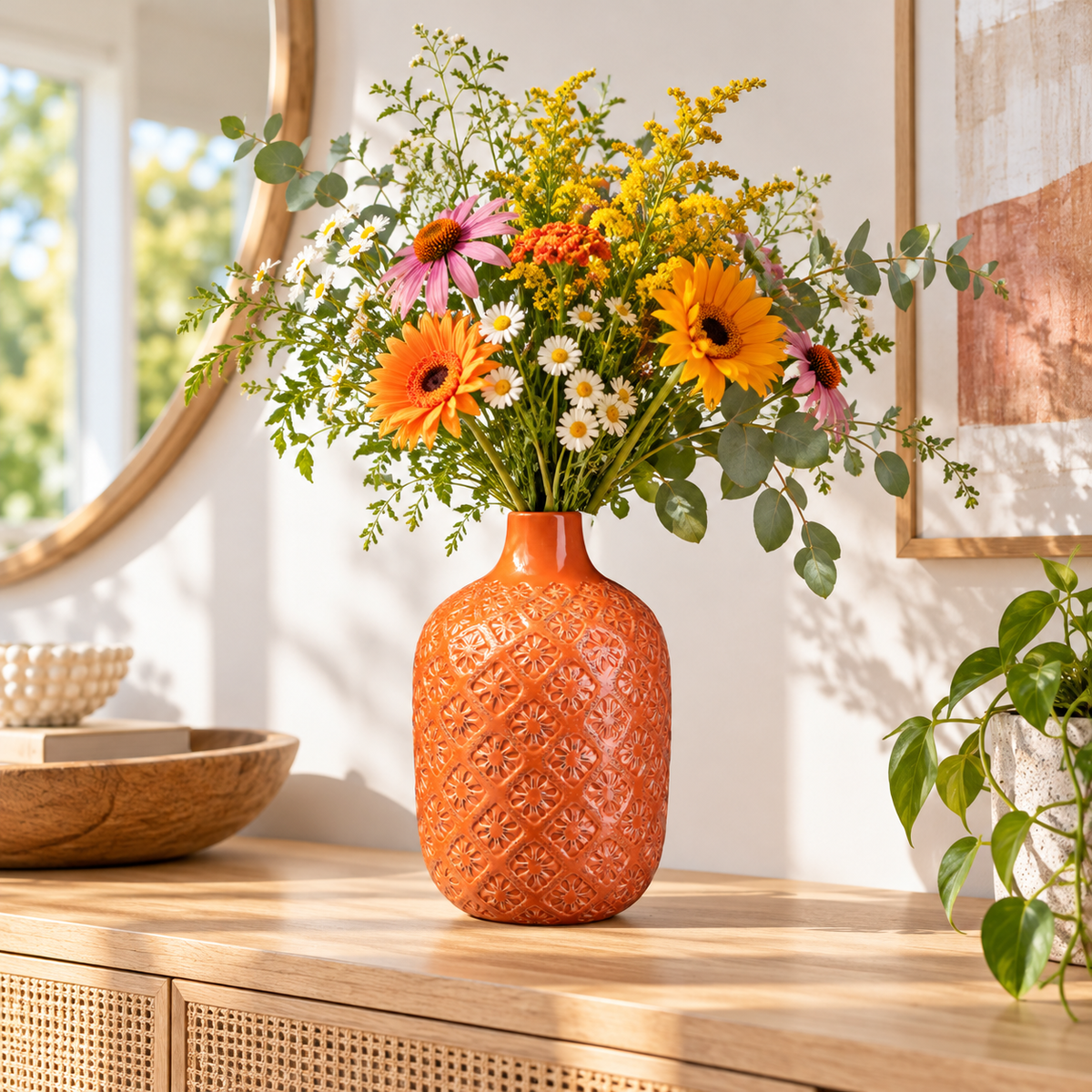 Faryn Distressed Diamond Pattern Vase
