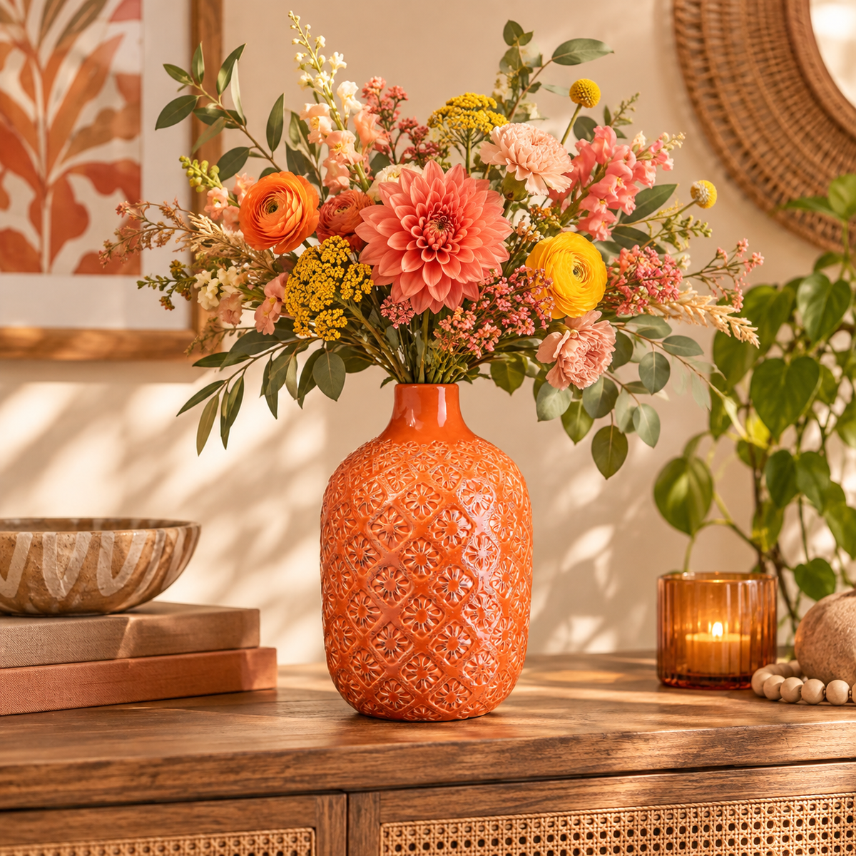 Faryn Distressed Diamond Pattern Vase
