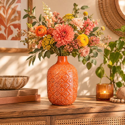 Faryn Distressed Diamond Pattern Vase