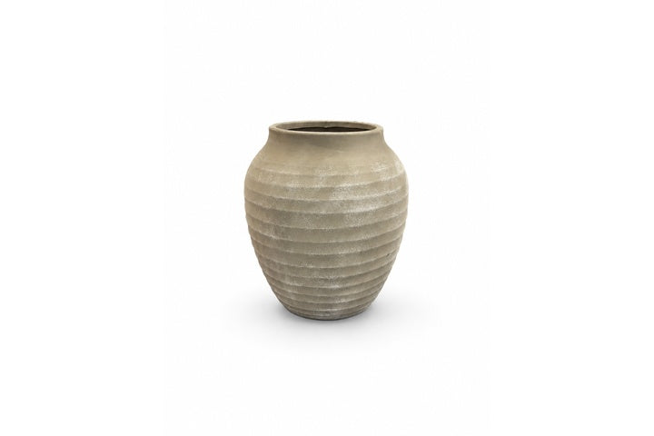 Kira Ribbed Amphora-Style Cement Planter