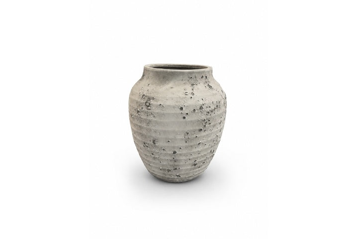 Kira Ribbed Amphora-Style Cement Planter