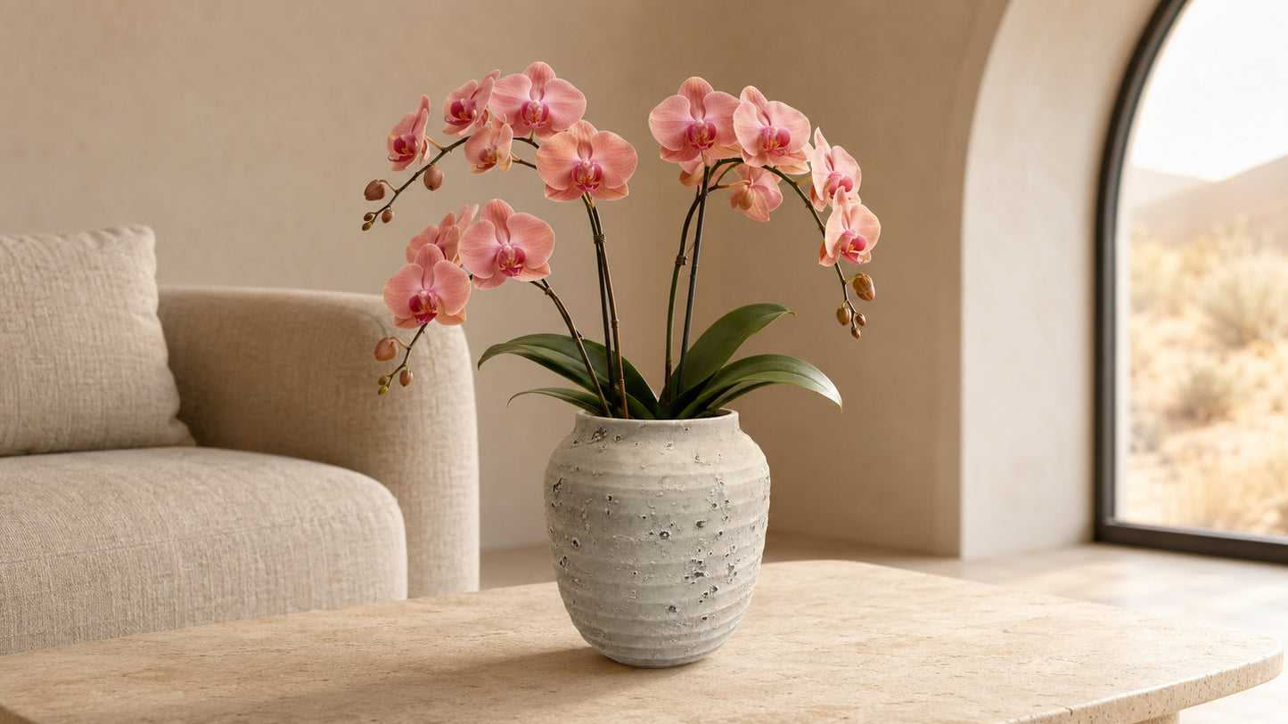 Kira Ribbed Amphora-Style Cement Planter