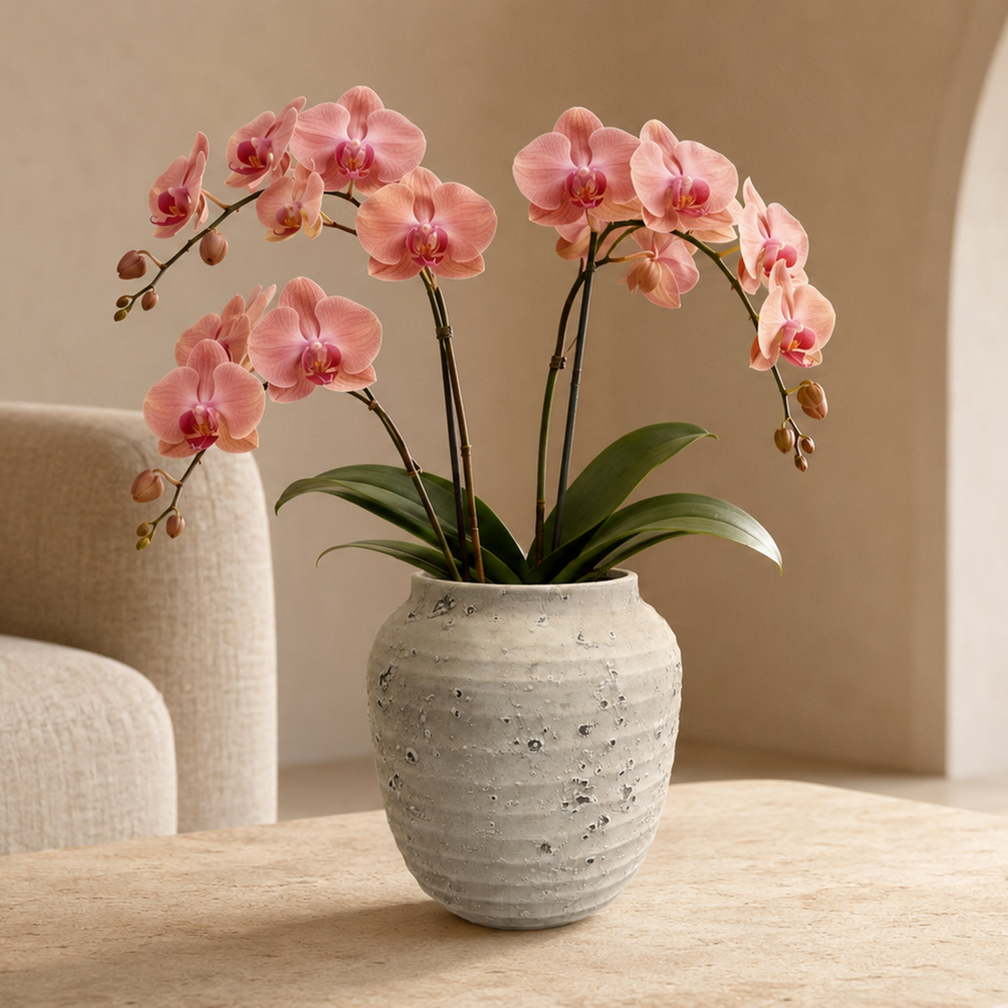 Kira Ribbed Amphora-Style Cement Planter