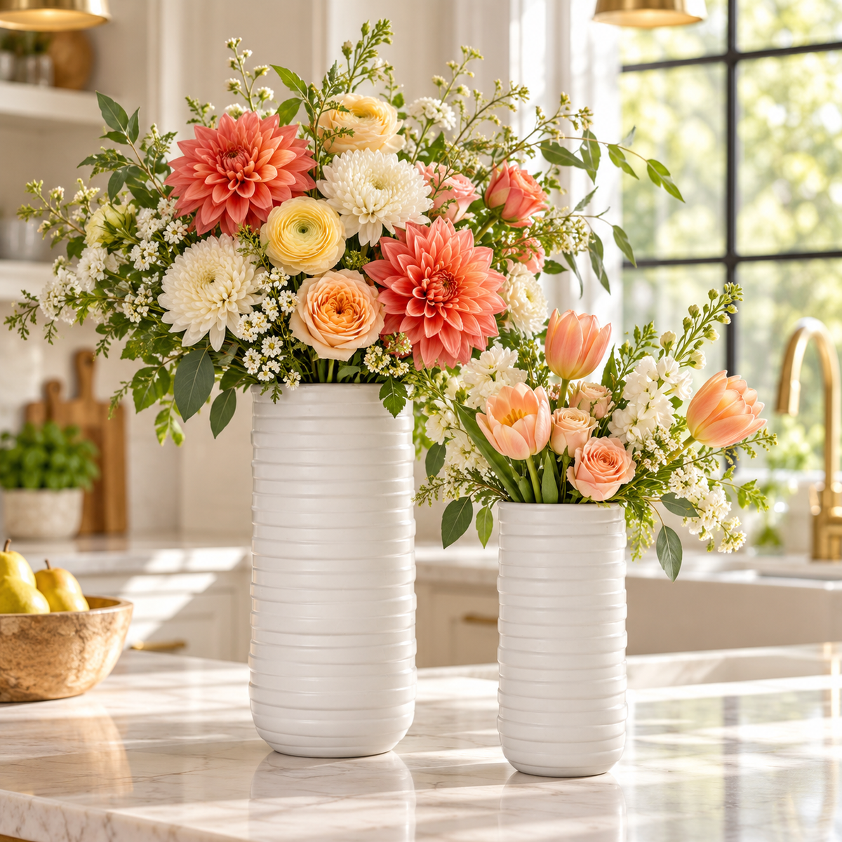 Helga Ceramic Patterned Round Vase Set (Set of 2)
