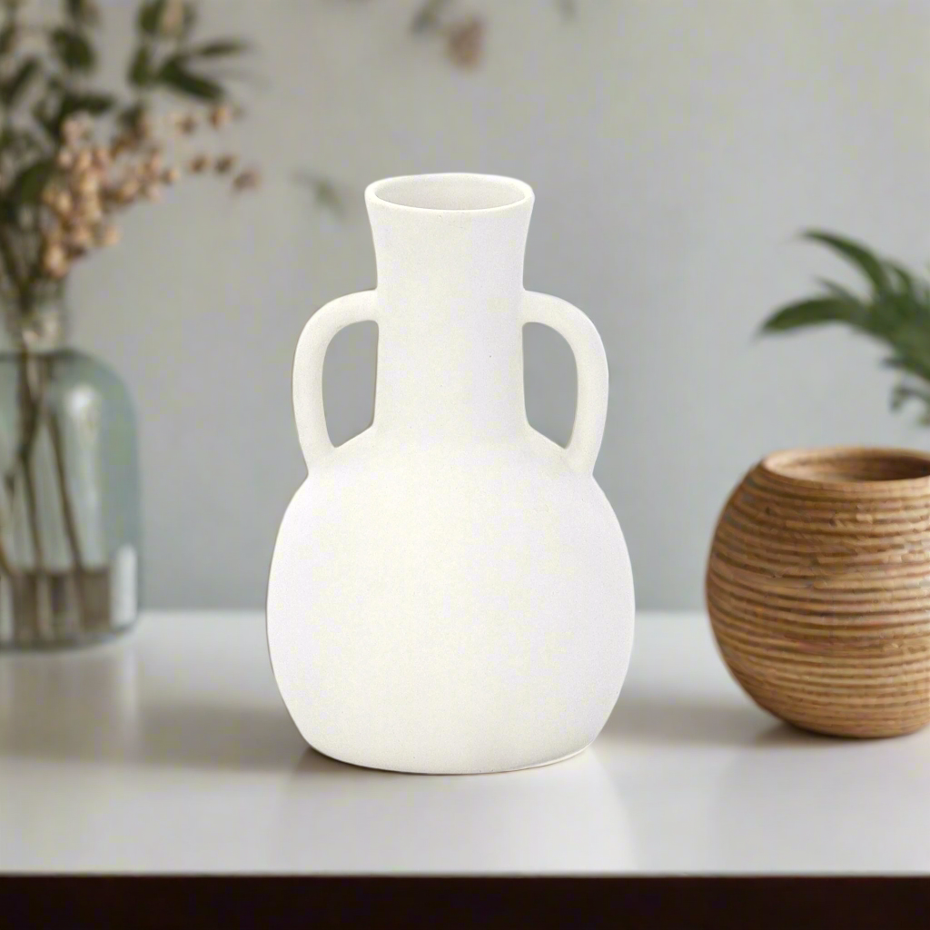 Milenne White Ring-Handled Ceramic Vase