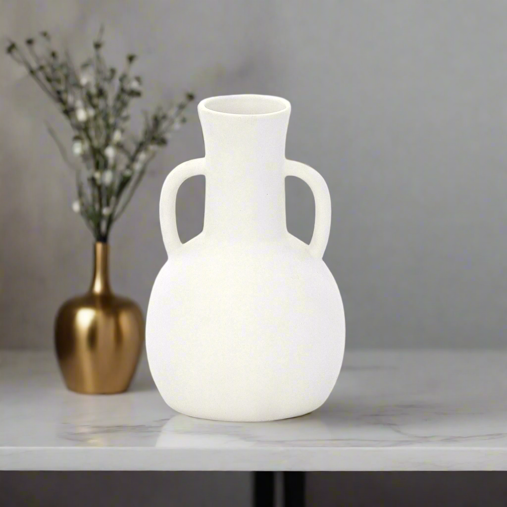 Milenne White Ring-Handled Ceramic Vase