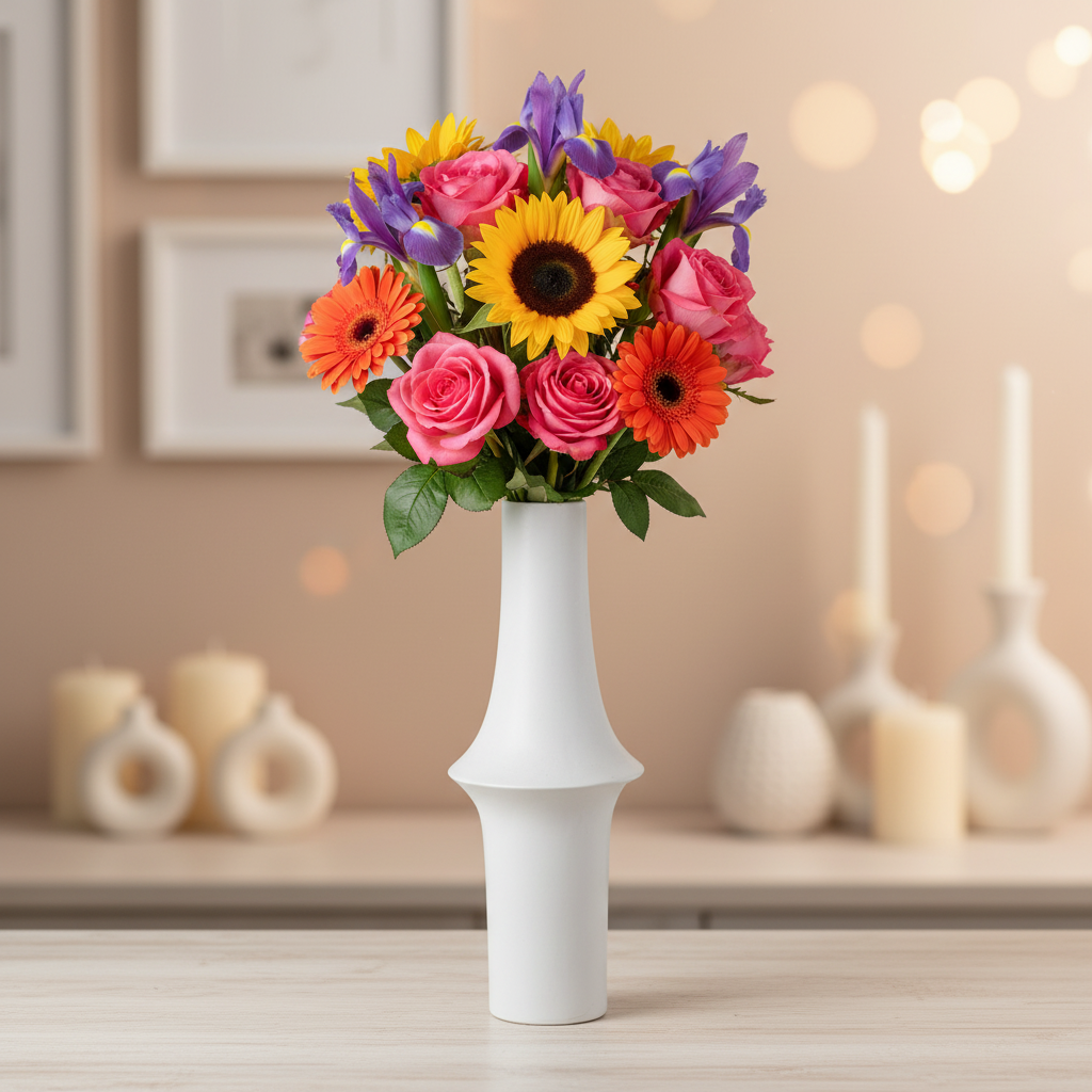 Juniper Ceramic Round Vase with Geometric Mid-Body Design