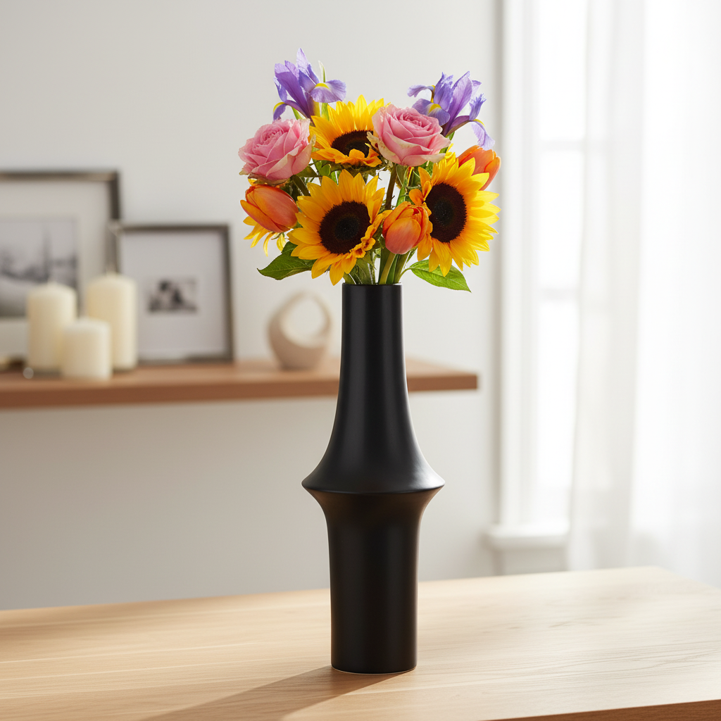Juniper Ceramic Round Vase with Geometric Mid-Body Design