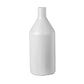 A white ceramic plain round bottle short neck vase with a matte finish.