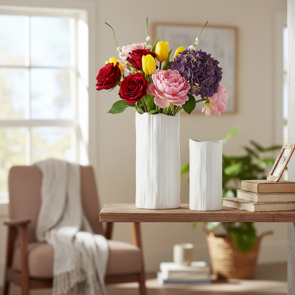 Alexandria Organic Column Ceramic Vases (Set of 2)