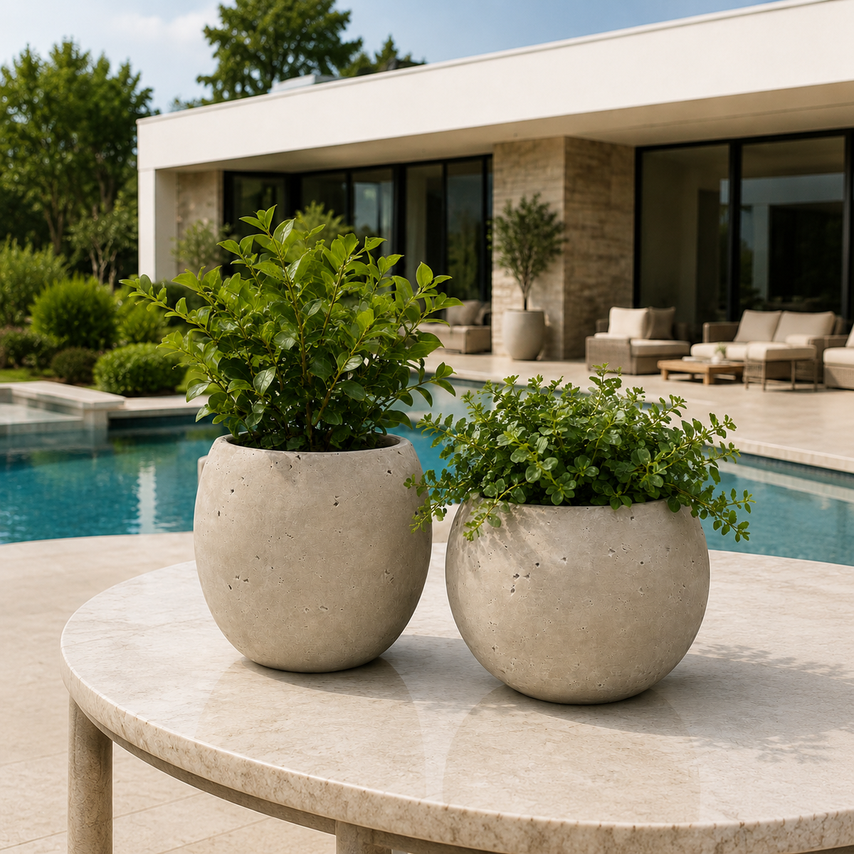 Tien Bulbous Orb Cement Planter