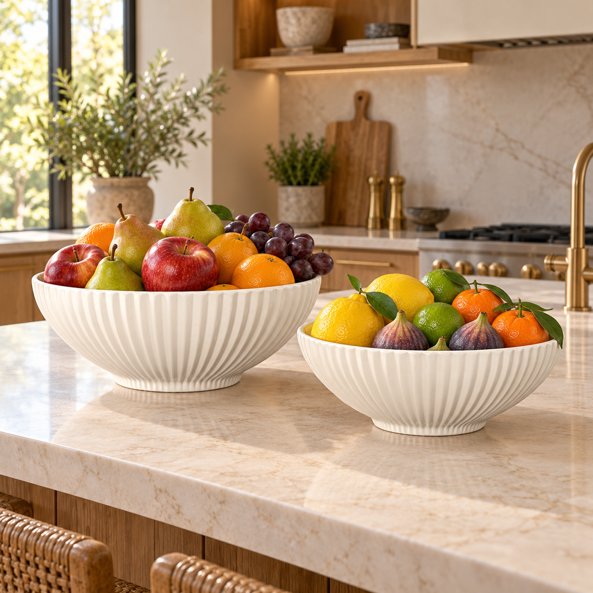 Alexis Fluted Ceramic Bowl Planters (Set of 2)