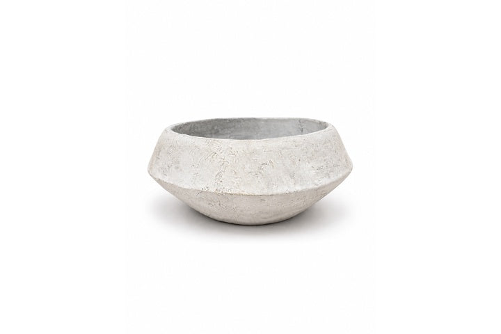 Low-Wide Bowl Cement Flower Pot With Smooth Stone-Inspired Texture