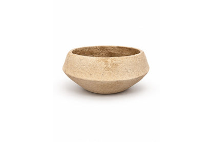 Low-Wide Bowl Cement Flower Pot With Smooth Stone-Inspired Texture