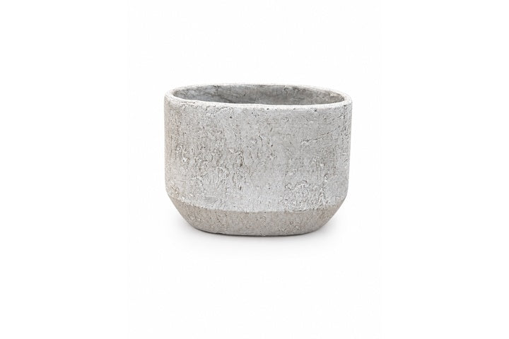 Cylindrical-Grounded Cement Flower Pot With Smooth Stone-Inspired Surface
