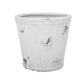 A white terracotta round pot with visible dirt marks, isolated on a white background.