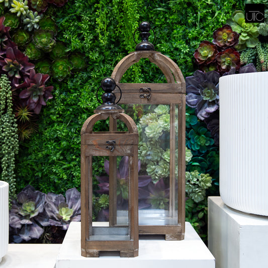 Roystan Glass Frame Wood Lanterns (Set of 2)