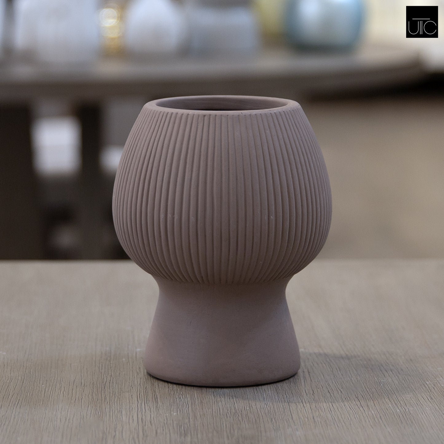 Zoryana Sculpted Stoneware Pot with Pedestal Base