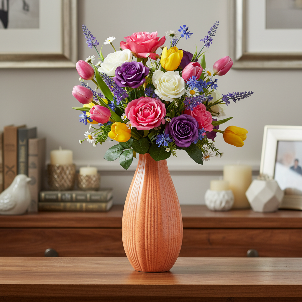 Kiki Ceramic Slim Round Bottle Vase with Embossed Column Design Body