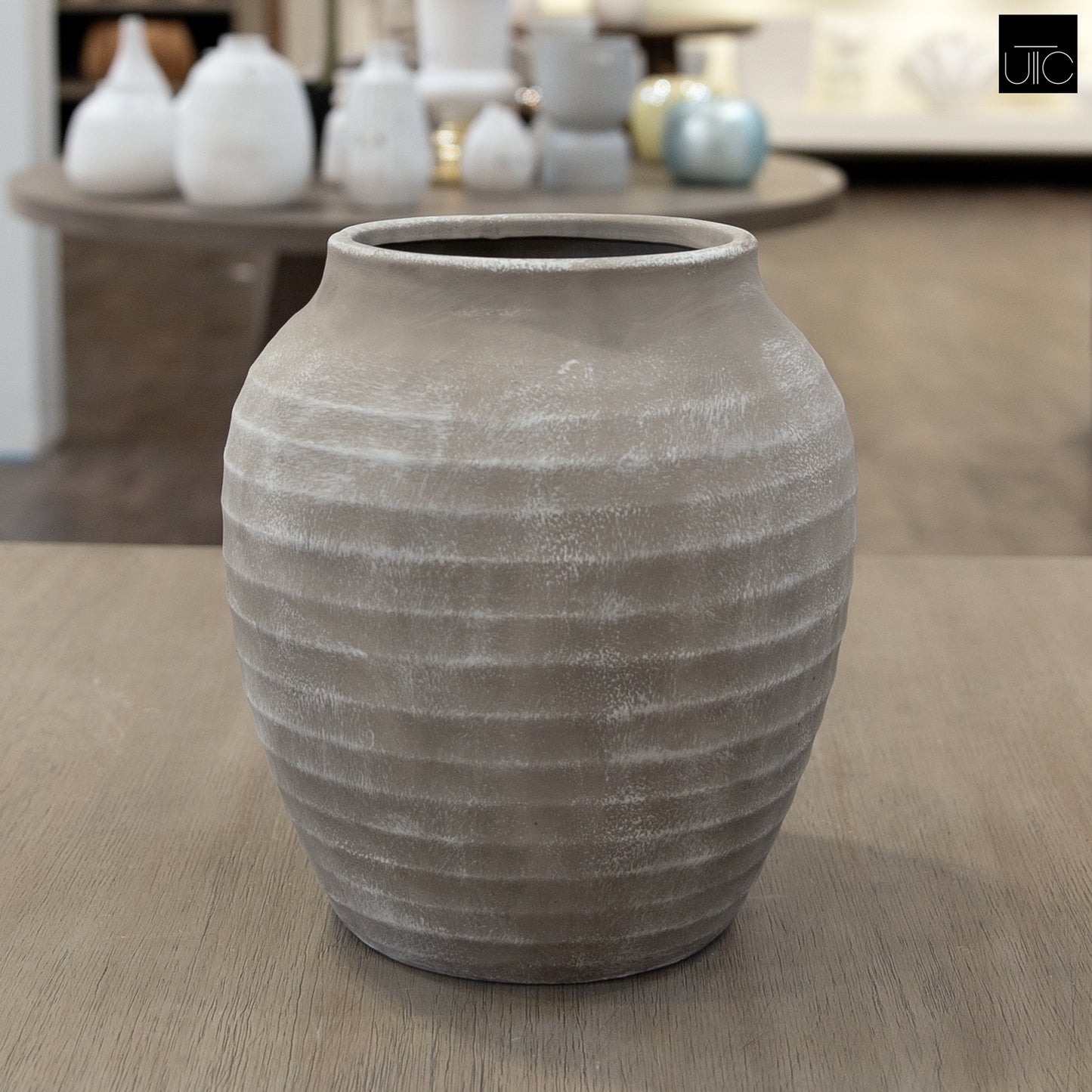 Kira Ribbed Amphora-Style Cement Planter