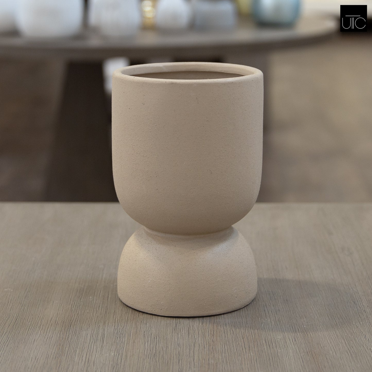 Feya Sculpted Stoneware Pot with Pedestal Base