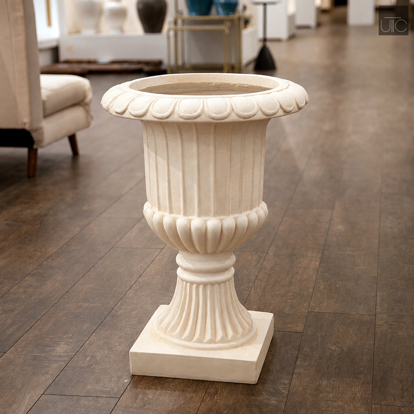 Fiberglass Pot with Antique-Style Urn Silhouette Beige