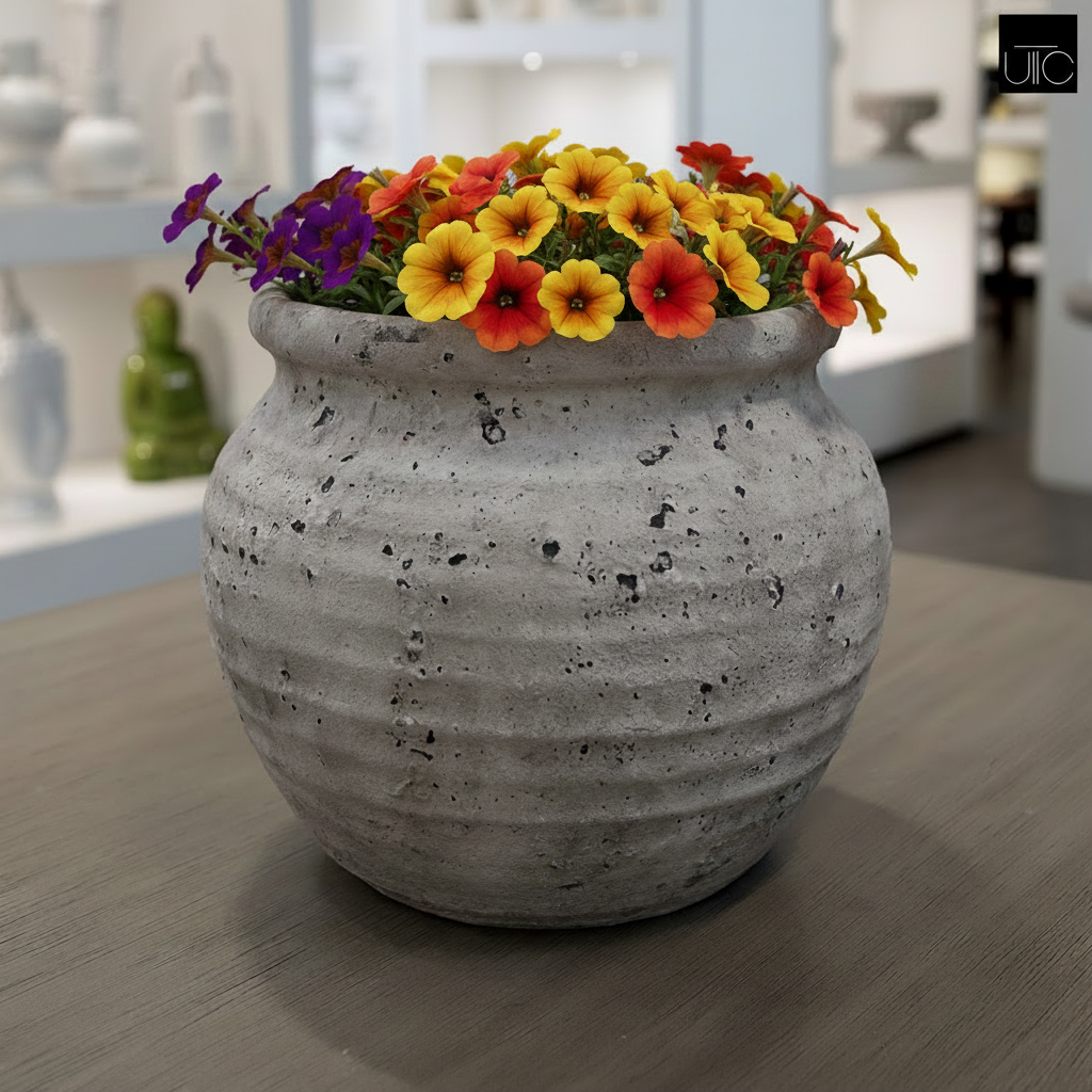 Kamilia Rustic Bell-Shaped Cement Planter