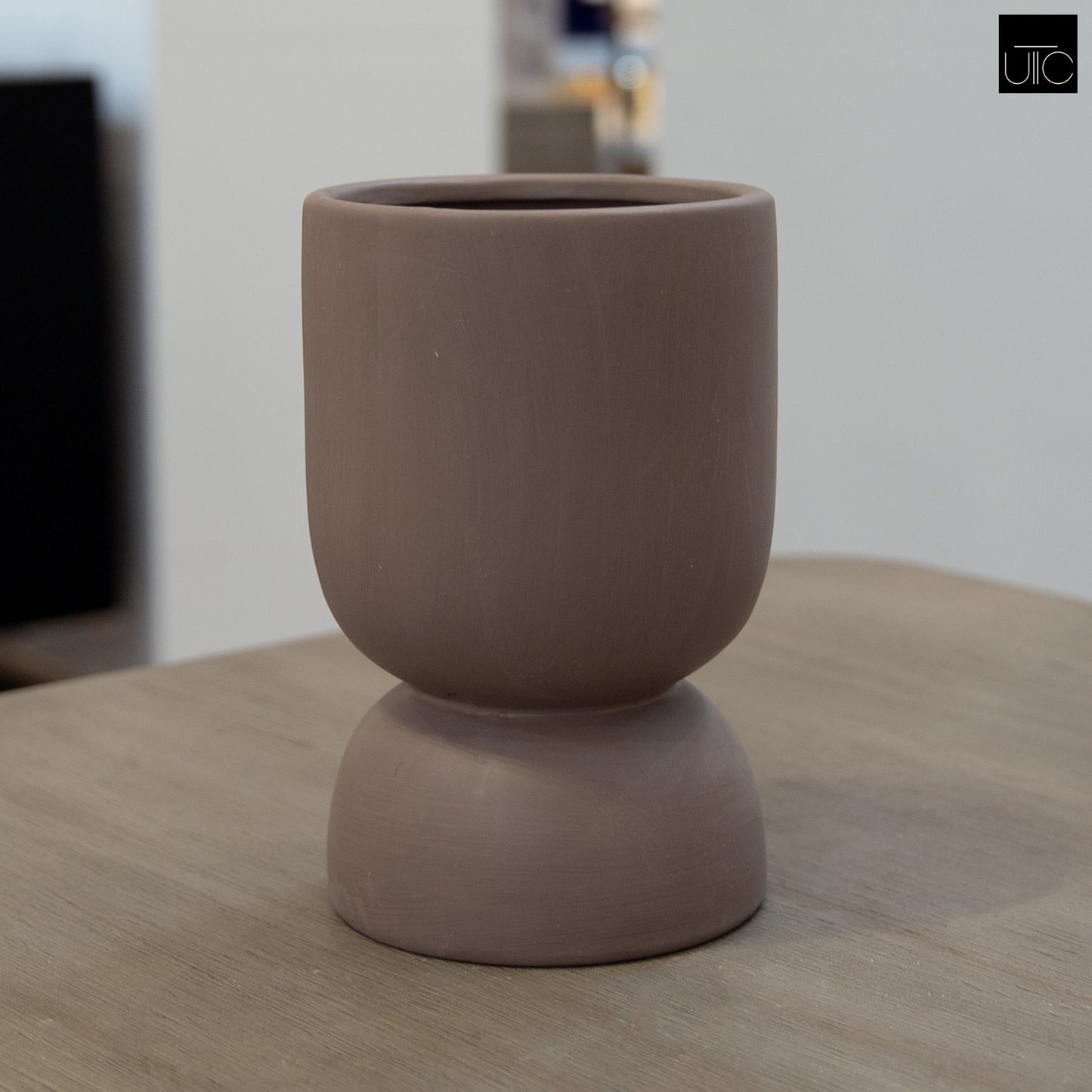 Feya Sculpted Stoneware Pot with Pedestal Base