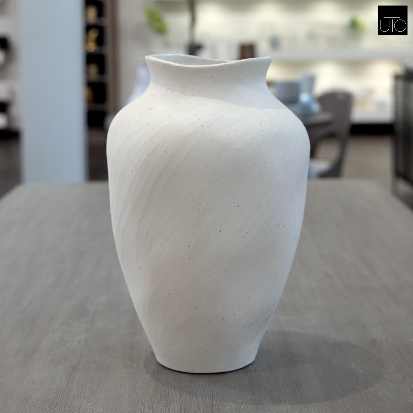 River Handcrafted Textured Urn Vase with Wavy Rim